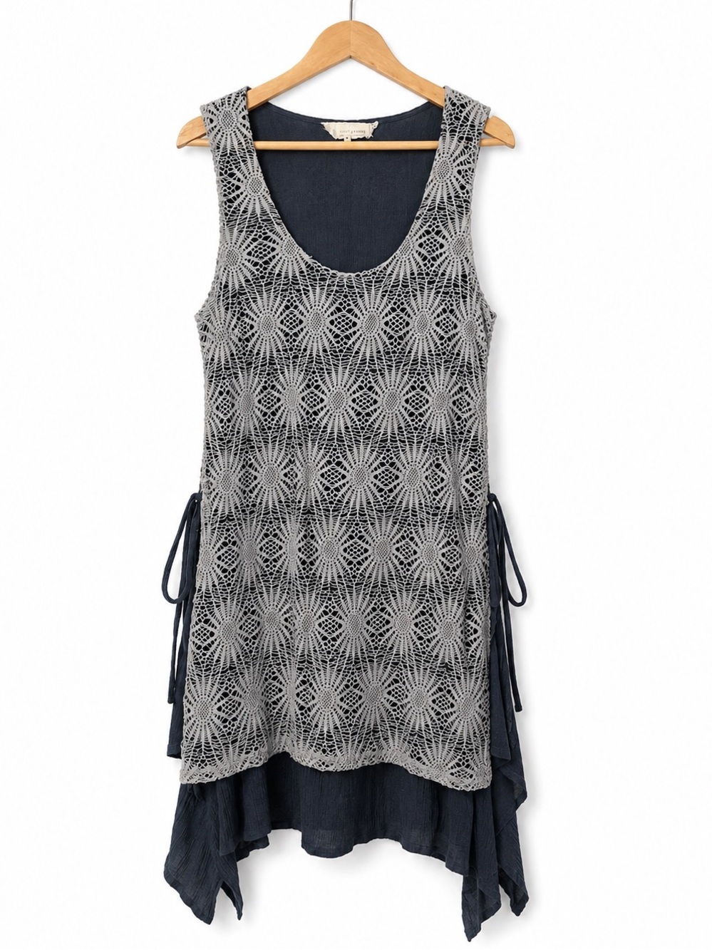 A'Reve Navy and Gray Asymmetrical Layered Crochet Tank Dress